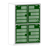 Double stacked kennel with slotted gates for boarding or grooming.
