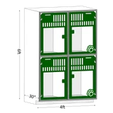Double stacked kennel with dimensions.
