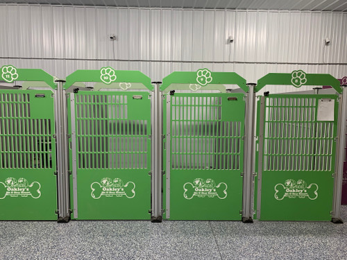 Oakley's Pet Resort Custom Gator Kennels in Grey and Lime Green