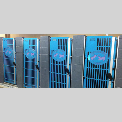 The Pet Resorts kennel gates in blue