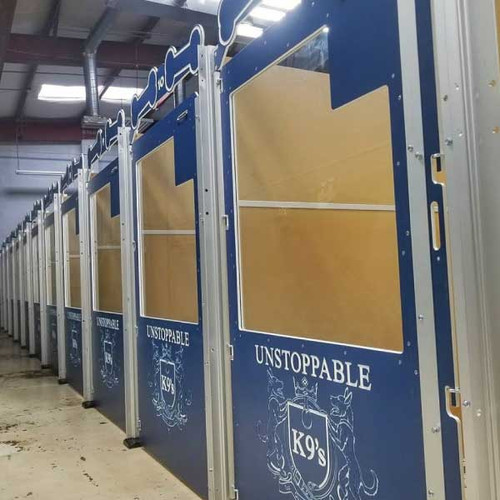 Unstoppable K9's Gator Kennels Signature Series in navy blue.