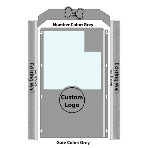 Dog kennel door with tempered glass and custom logo.