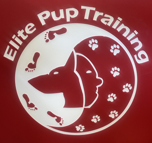 Elite Pup Training Custom Logo Engraved on a Gator Kennels Gate in Red