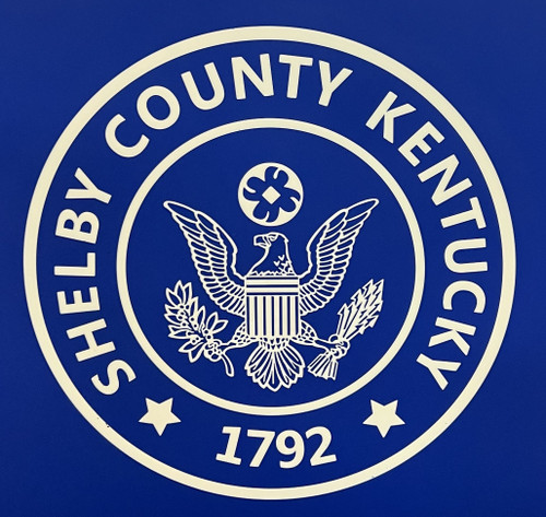 Shelby County's Custom Logo Engraved on a Royal Blue Gator Kennels Gate