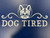 Dog Tired Pet Services' custom logo engraved on a navy blue Gator Kennels door