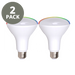 2 Pack Smart LED Flood bulbs showing color temperature range 