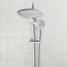 Shower rail kit with rain shower and handheld showerhead on shower wall