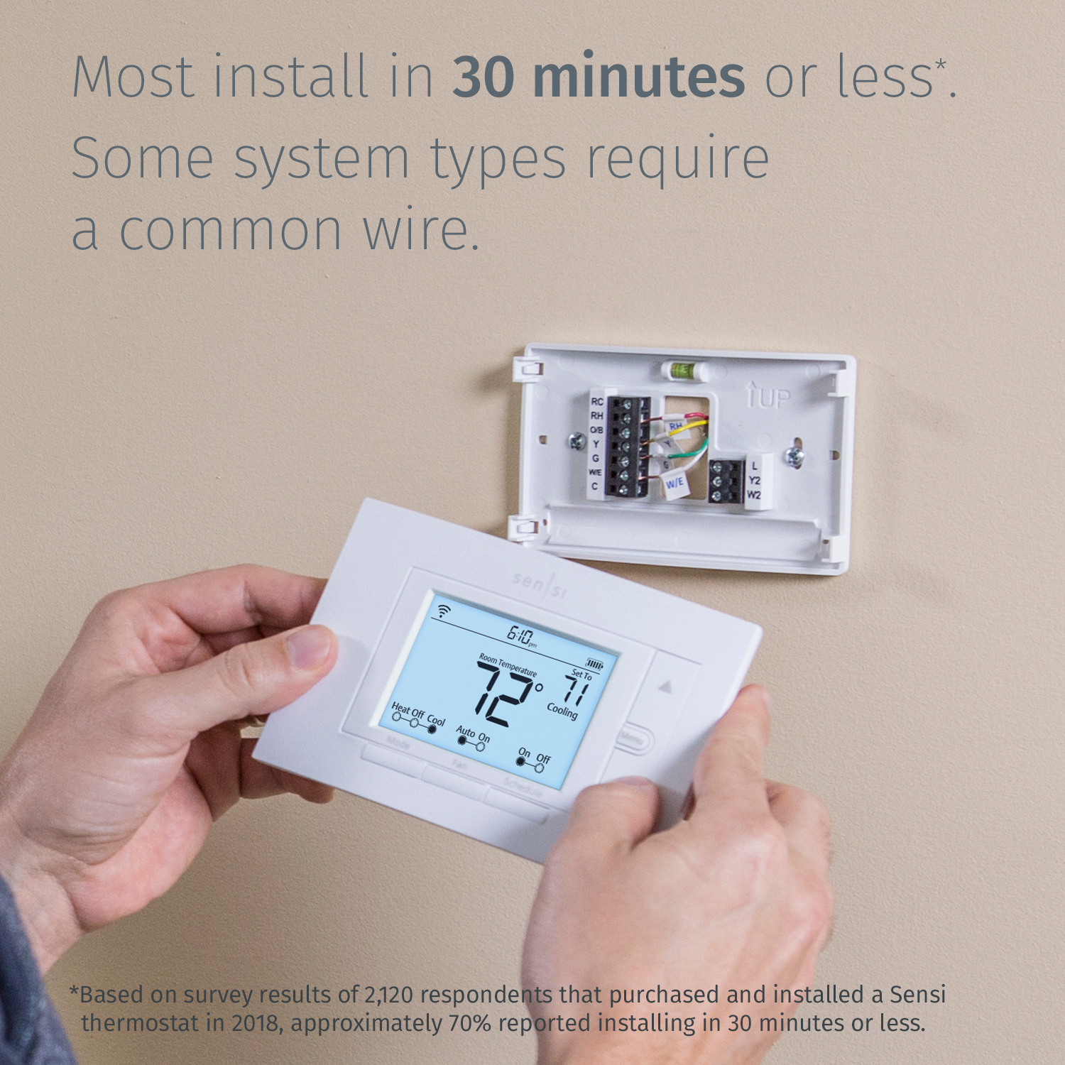 Most install in 30 minutes or less*. Some system types require a common wire