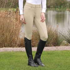 Hy Equestrian Ladies Arctic Polar Softshell Full Seat Breeches in Beige - front, lifestyle