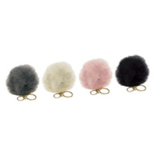 Hy Equestrian Faux Fur Pom Pom Key Ring in Grey, Cream and Pink