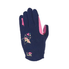 Little Rider Childrens I Love My Pony Collection Fleece Gloves in Navy/Pink - Front