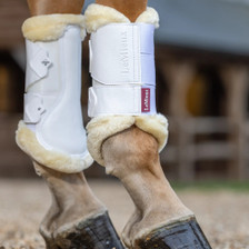 LeMieux Fleece Edged Mesh Brushing Boots in White - Lifestyle