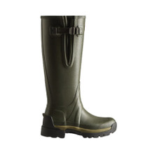 Hunter Boots Ladies Balmoral Tall Side Adjustable Neoprene Lined Tech Sole Wellies in Dark Olive - Side