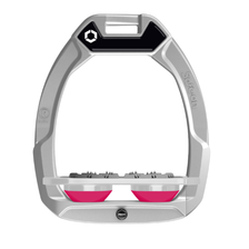 Flex-On Safe-On Stirrups with Flat Ultra Grip - Silver/Pink