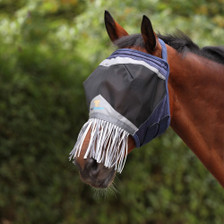 FlyGuard Pro Fine Mesh Earless Fly Mask with Nose Fringe - Navy