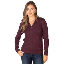 Rydale Ladies Emma Quarter Zip Cable Knit Jumper - Burgundy