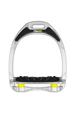 Flex-On Aluminium Inclined Ultra Grip Stirrups - Silver frame, Yellow shock absorbers