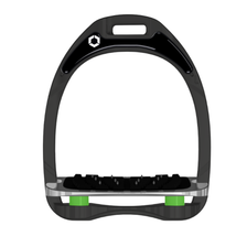 Flex-On Aluminium Inclined Ultra Grip Stirrups - Black frame/Green