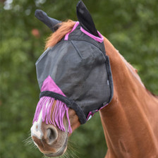 Weatherbeeta Comfitec Deluxe Durable Mesh Mask with Ears and Tassels - Black/Purple