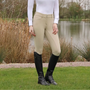 Hy Equestrian Ladies Arctic Polar Softshell Full Seat Breeches in Beige - front, lifestyle