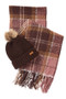 Barbour Ladies Saltburn Beanie and Tartan Scarf Gift Set in Chocolate -Front
