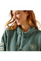 The Ariat Ladies Rabere Hoodie in Silver Pine Heather - chest detail