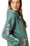 The Ariat Ladies Rabere Hoodie in Silver Pine Heather - arm branding