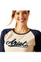 The Ariat Ladies Starter Long Sleeve T-Shirt  in Oatmeal Heather/Navy - chest detail