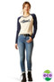 The Ariat Ladies Starter Long Sleeve T-Shirt  in Oatmeal Heather/Navy - lifestyle