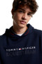 Tommy Hilfiger Mens LONDON Logo Fleece Hoodie in Desert Sky - front/chest lifestyle
