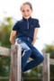 Premier Equine Childrens Mini Remisa Short Sleeve Riding Top in Navy - front lifestyle