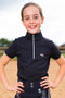 Premier Equine Childrens Mini Remisa Short Sleeve Riding Top in Black - front lifestyle