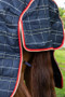 Premier Equine Domus Stable Rug 400g in Navy Check - tail flap