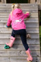 British Country Collection Childrens Dancing Unicorns Hoodie in Pink - Lifestyle Back Detail