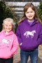 British Country Collection Childrens Dancing Unicorns Hoodie in Pink & Purple - Lifestyle Front