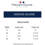 Premier Equine mens tops size guide
