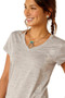 Ariat Ladies Laguna Short Sleeve Logo Top in Alloy - v neck