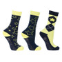 Hy Equestrian Childrens Stella Socks Three Pack in Navy/Yellow