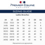 Premier Equine Womens Breeches Size Guide
