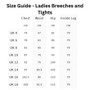 LeMieux Ladies Amara II Full Seat Breeches Size Guide