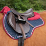 Premier Equine Close Contact Merino Wool European General Purpose Saddle Pad in Navy/Burgundy Wool - Lifestyle