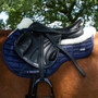Premier Equine Atlantis Close Contact Satin Wool General Purpose Saddle Pad in Navy/Natural Wool - Lifestyle