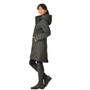 Side of the WeatherBeeta Ladies All Purpose Waterproof Longline Equestrian Jacket in midnight green