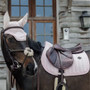 Kentucky Horsewear Velvet Show Jumping Pearls Saddle Pad in Soft Rose- Lifestyle