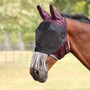 FlyGuard Pro Deluxe Fly Mask With Ears and Nose Fringe - Black Cherry