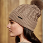 Dark Taupe WeatherBeeta Ladies Cable Knit Pom Pom Beanie