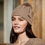 WeatherBeeta Ladies Cable Knit Pom Pom Beanie - Dark Taupe