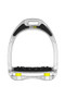 Flex-On Aluminium Inclined Ultra Grip Stirrups - Silver frame, Yellow shock absorbers