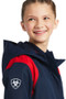 Ariat Youth Spectator Waterproof Jacket in Team Navy and Red - Arm Logo