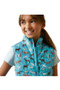 Ariat Youth Bella Reversible Insulated Gilet in Mosaic Blue/ Aqua Foam - Close Front